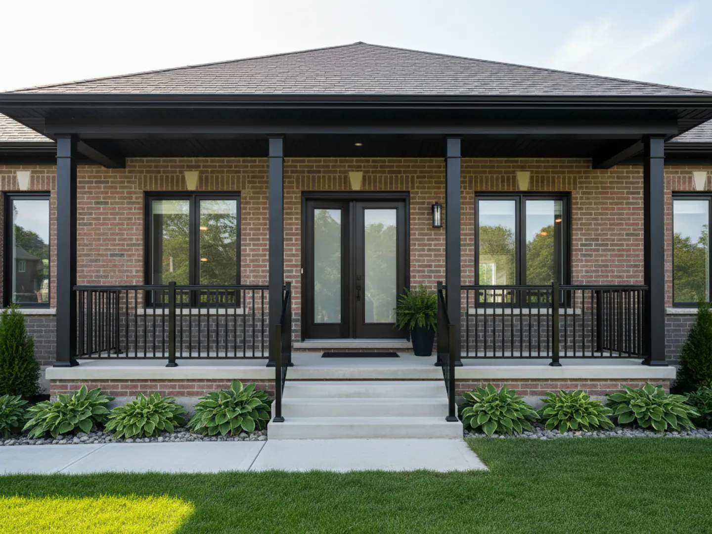 Aluminum porch columns and railing finished in the same colour